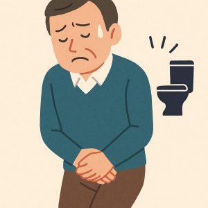 排尿に悩む男性のシルエット（不安そうな表情）